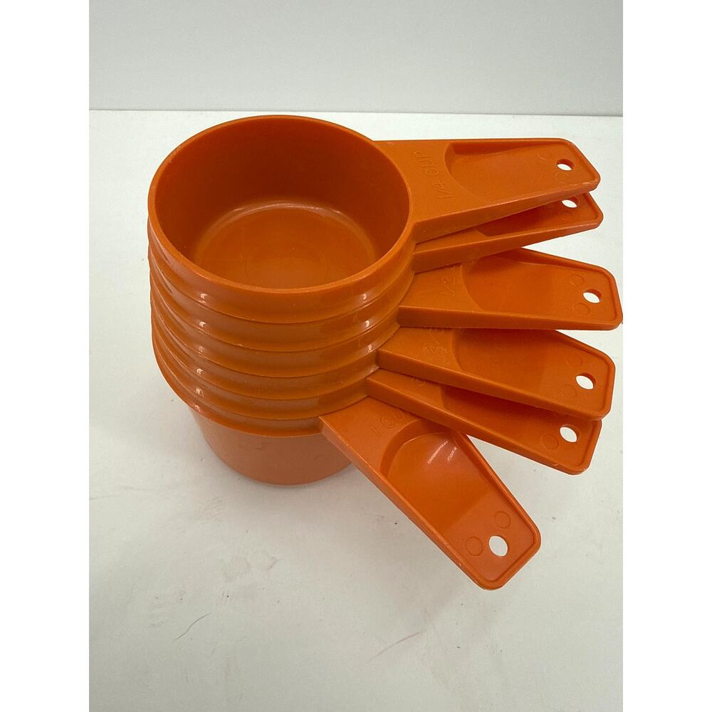 Vintage Tupperware Orange Measuring Cups Set 6 Nesting Made USA Retro Kitchen